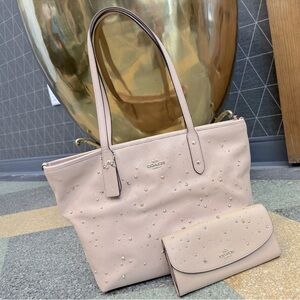 Coach‎ F29129 City Zip Tote & Wallet Stardust Studs Nude Pink